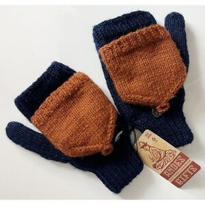 Andes Gifts • NWT Brown Navy Flap Foldover Mittens Fingerless Alpaca/Acrylic